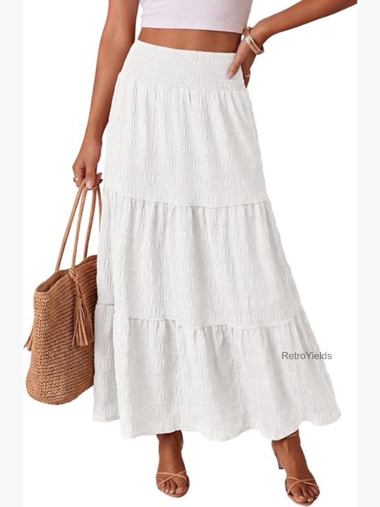 Boho Maxi Skirt With Pockets - Flowy Tiered A Line Long Skirt